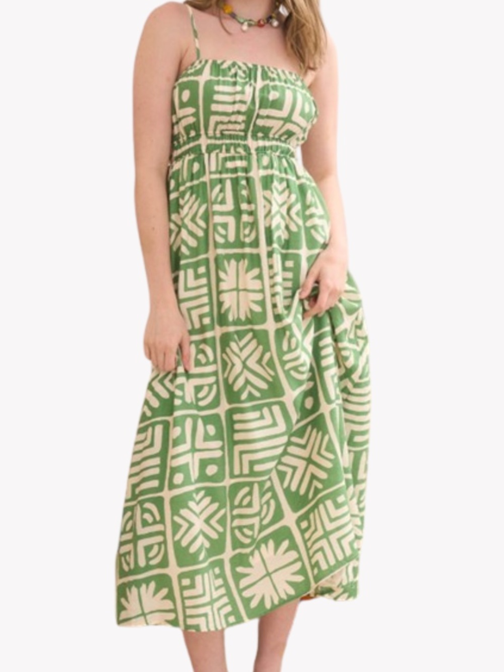 blu pepper midi dress, green/beige, size large, NWT!